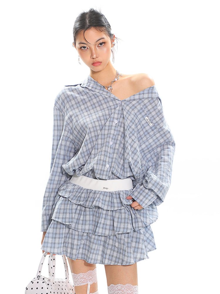 【25s Apr.】Vintage Plaid Loose-Fit Two-Piece Skirt Set
