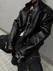 【26s Mar.】Snake-Embossed Aviator Leather Jacket