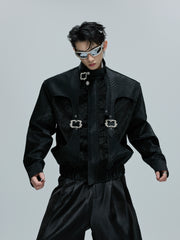 【25s Nov.】Crocodile-print Scale Cropped Leather Jacket