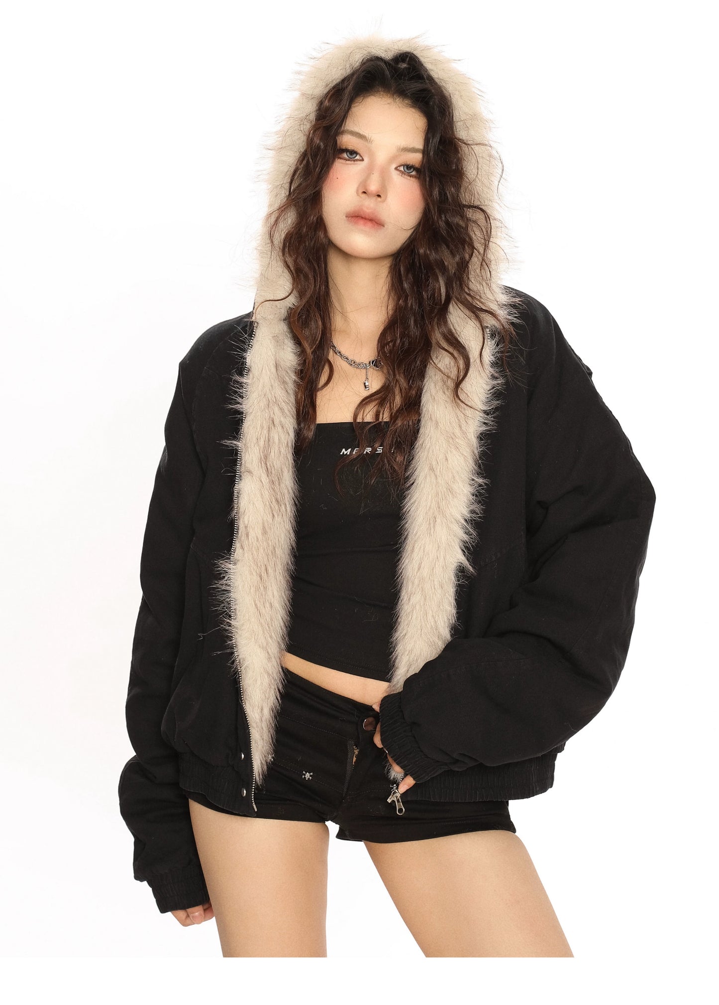 【25s Nov.】Retro Fur Collar Hooded Cotton Coat