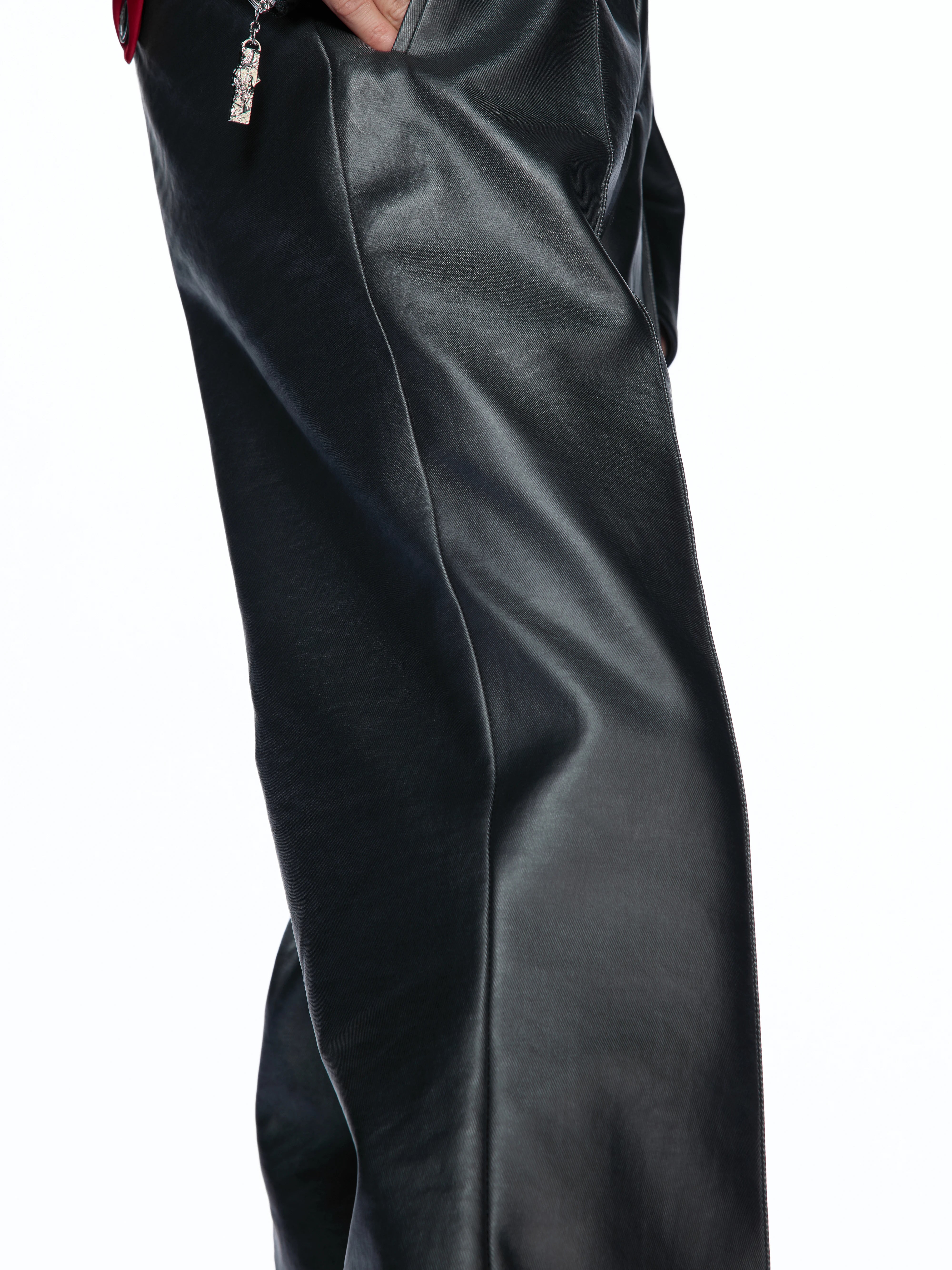 Vegetable-Tanned Concept Matte Bio-Leather Straight Flared Pants