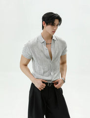 Ribbed Lyocell Knit Polo Cardigan