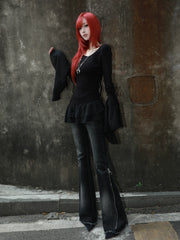 Angel Wing Ruched Long Sleeve Top