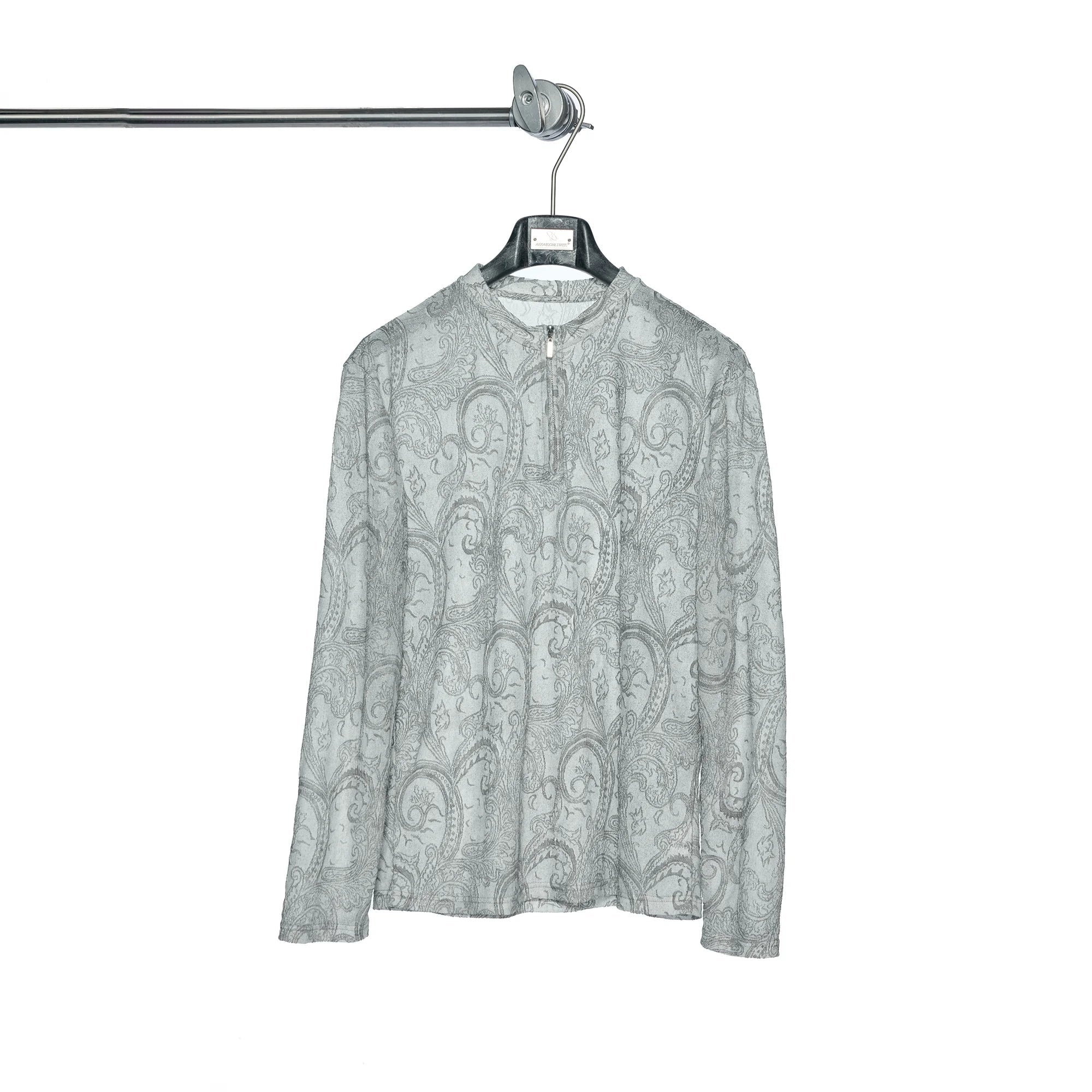 Paisley Totem Half-Zip Floral Mesh Long Sleeve Top