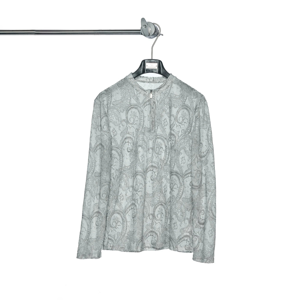 Paisley Totem Half-Zip Floral Mesh Long Sleeve Top