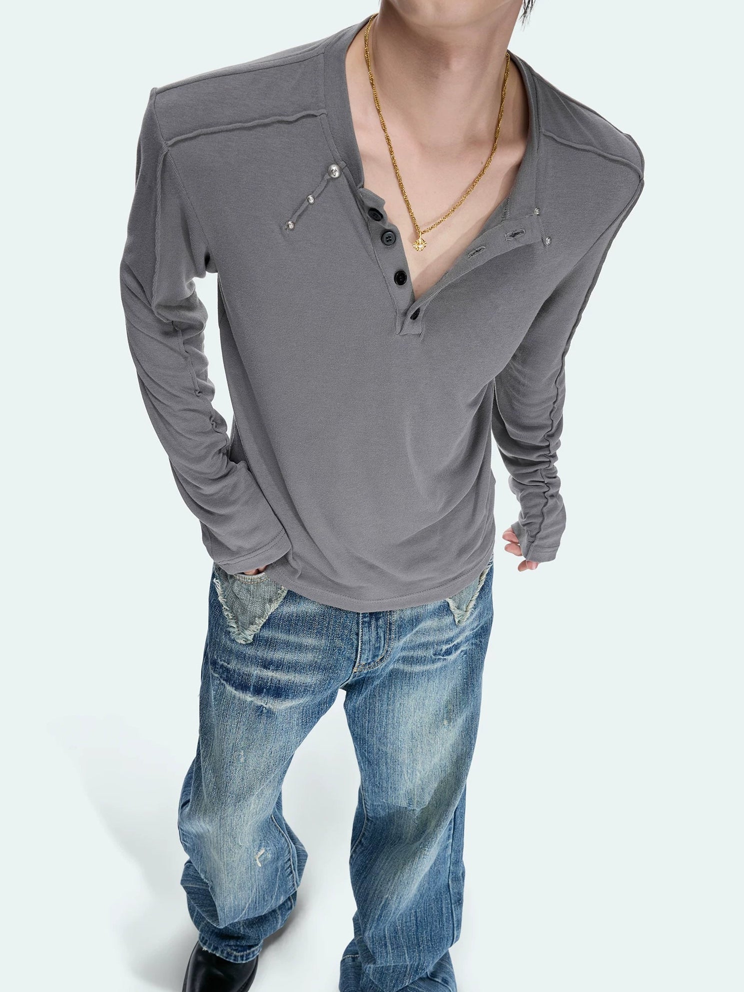 Deconstructed Studded Henley Tee