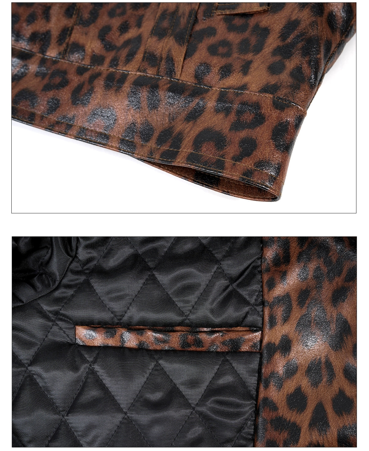 【25s Nov.】Leopard Print Metal Buckle Design Leather Jacket