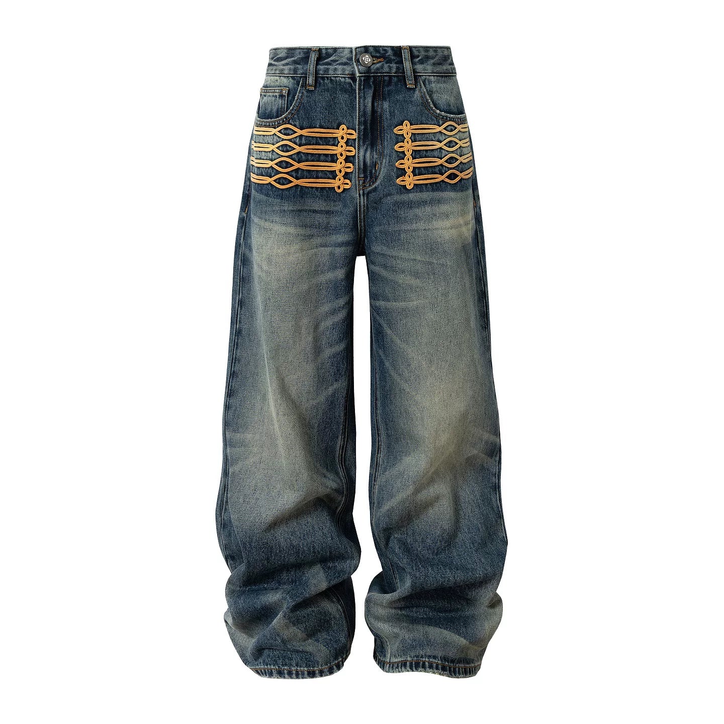Royal Embroidered Washed Wide-Leg Jeans