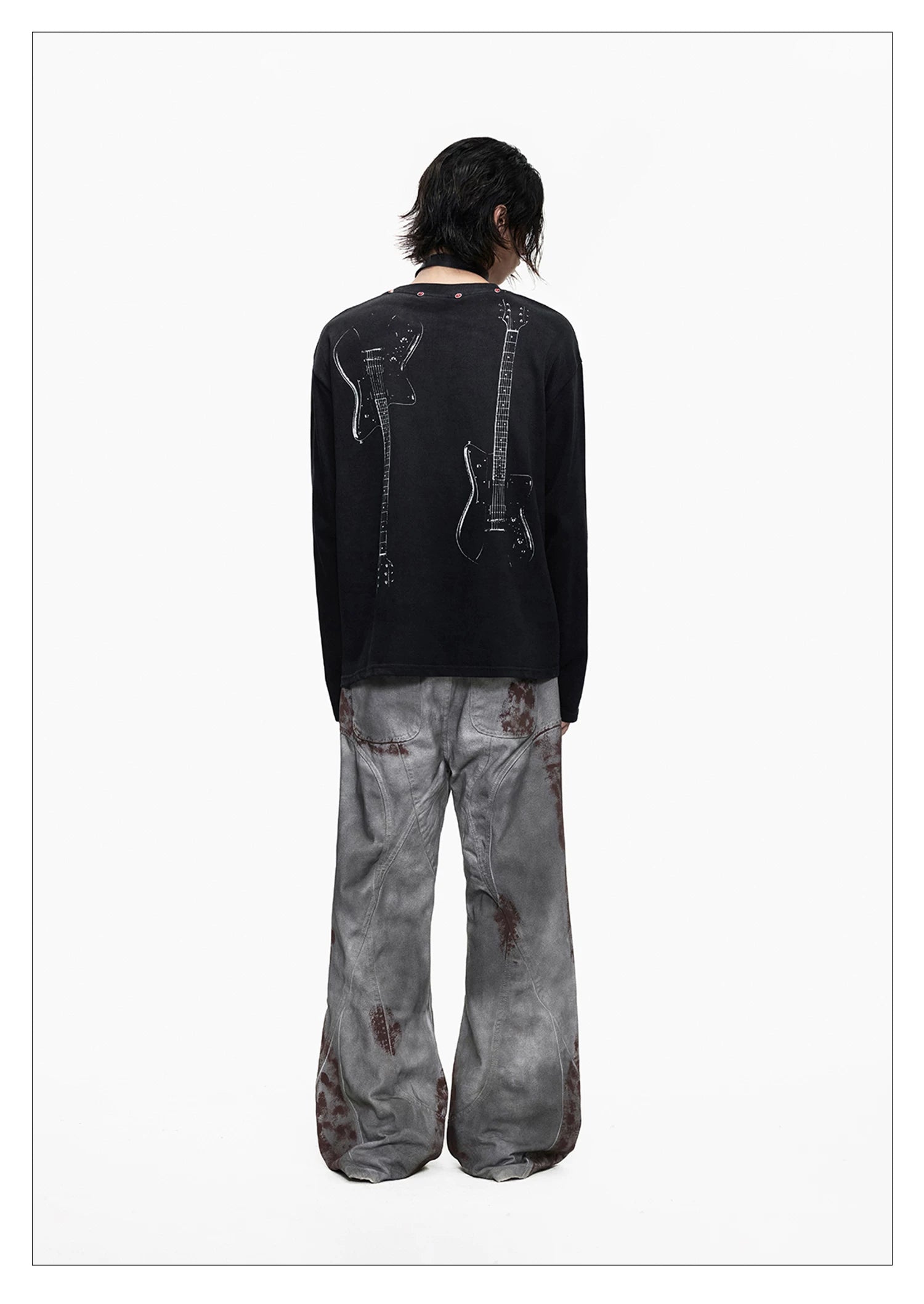 Distressed Punk Guitar Graphic Long Sleeve Tee