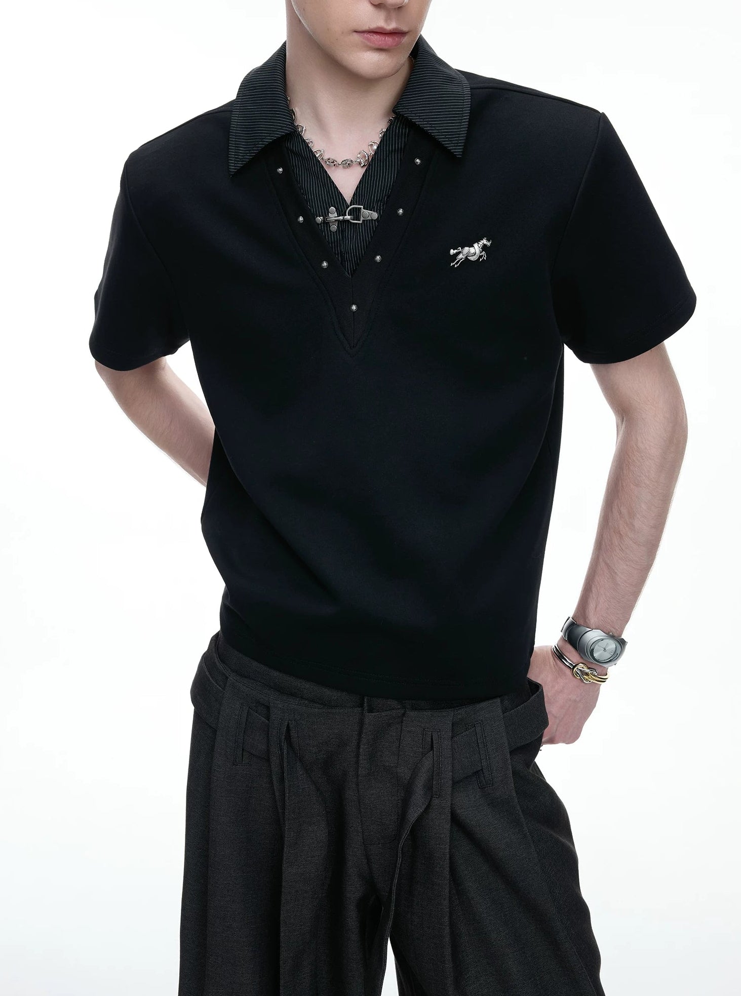 Layered Studded Polo Tee
