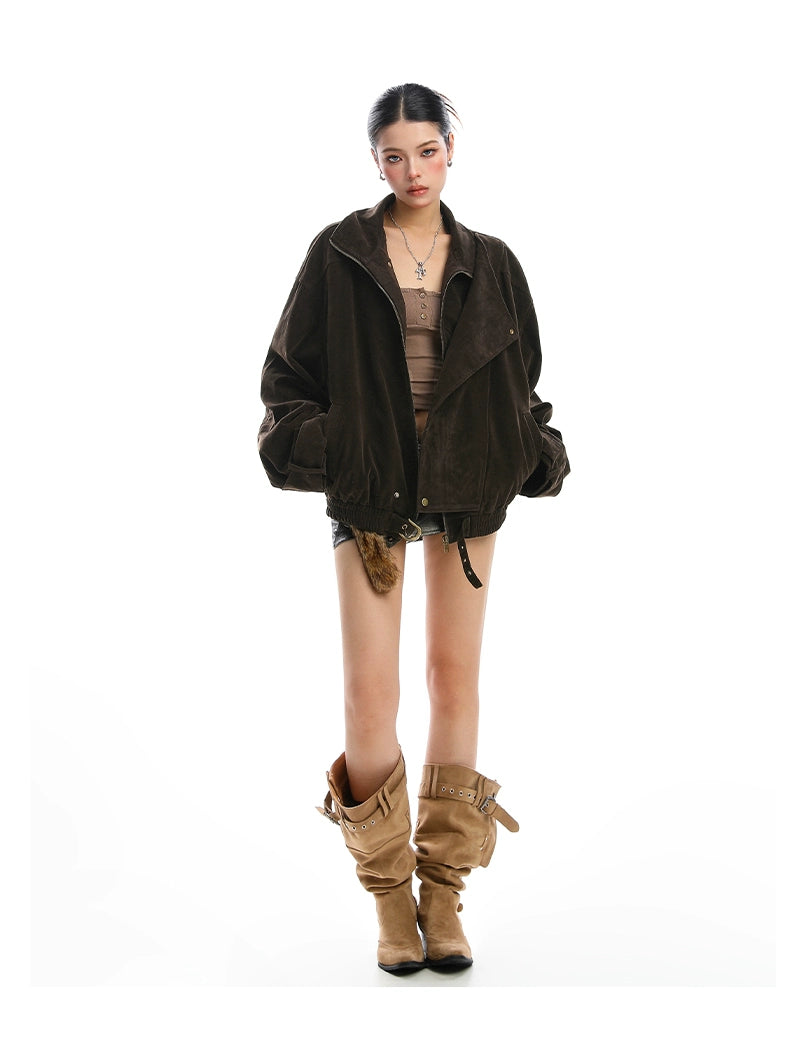 【25s Nov.】Suede Deconstructed Stand-up Collar Coat