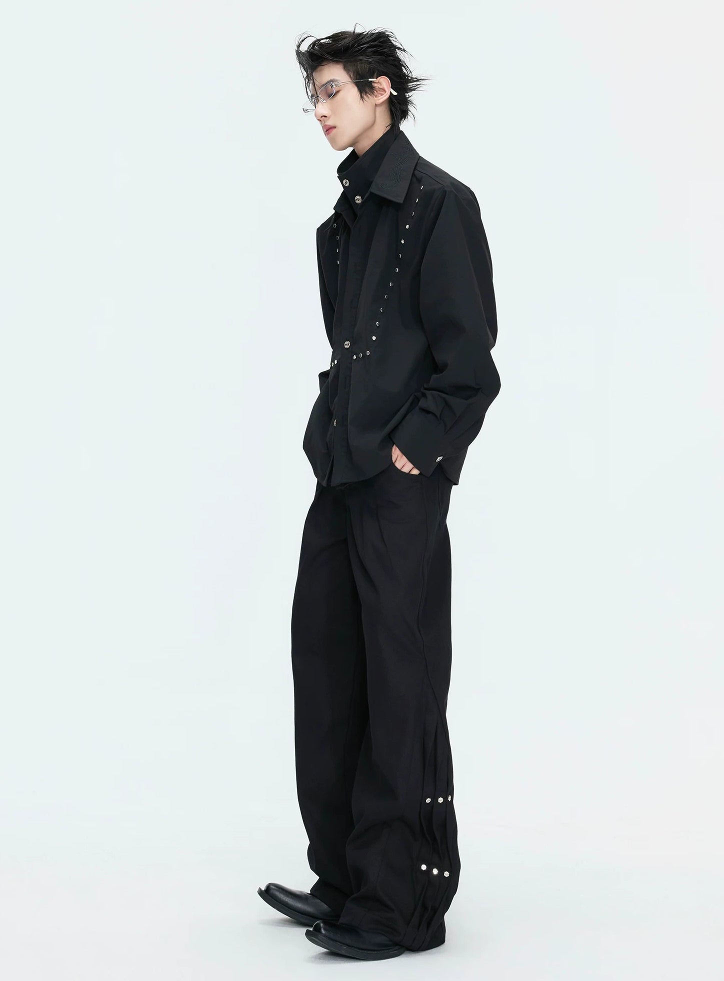 【26s May】Linen Blend Layered Studded Embroidered Shirt
