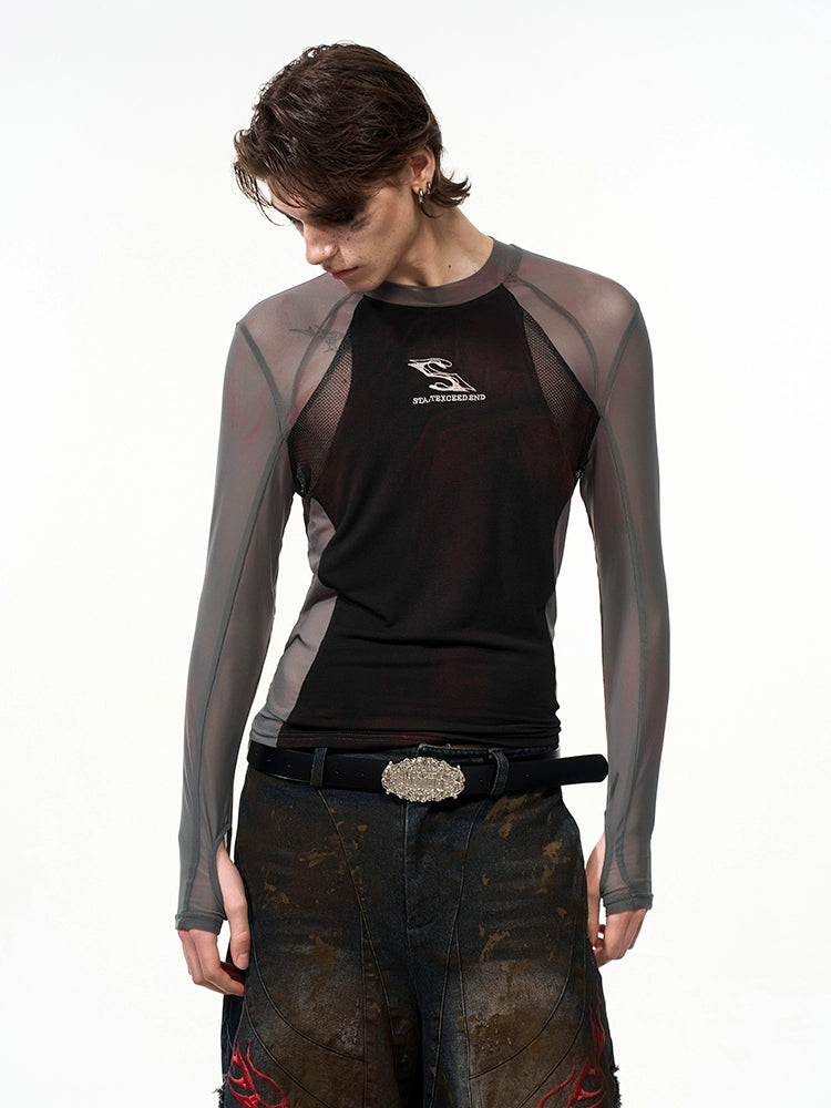 【25s Jul.】Mesh Panel Bodycon Long Sleeve Top