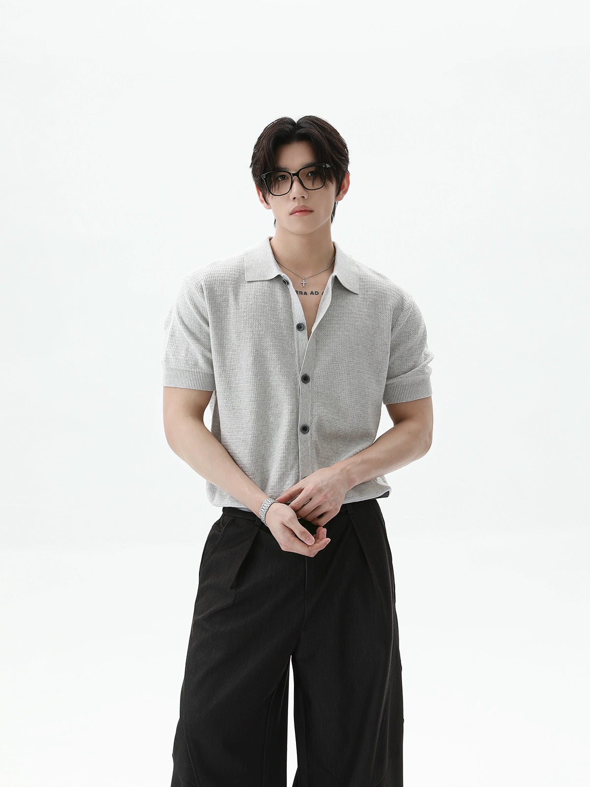 【25s Aug.】Vintage Lapel Button-Down Knitted T-Shirt