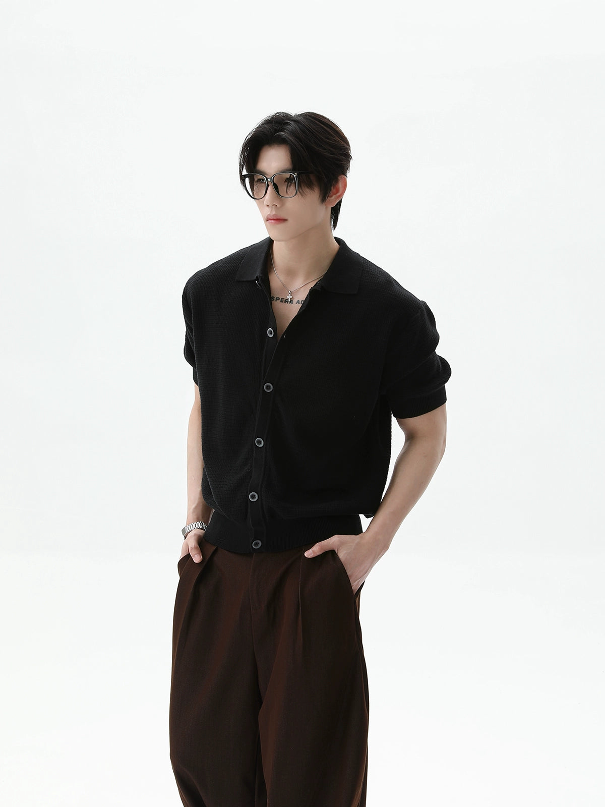 【25s Aug.】Vintage Lapel Button-Down Knitted T-Shirt