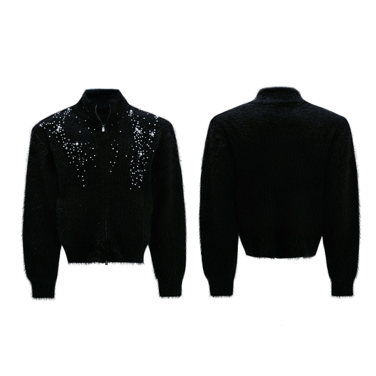 【25s Nov.】High-neck Plush Pearl Embellished Sweater