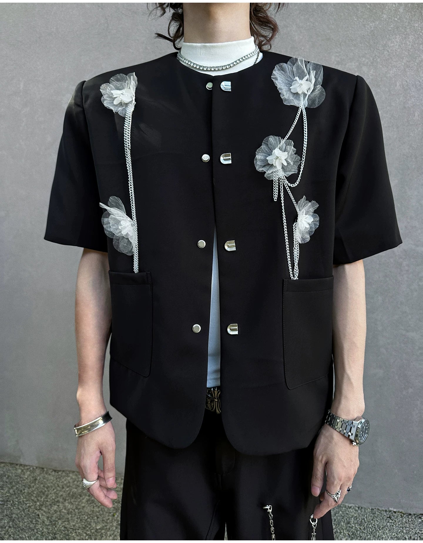 Contrast Floral Detail Polo Shirt