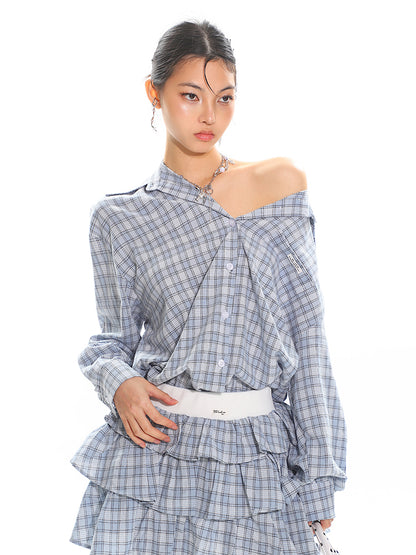 【25s Apr.】Vintage Plaid Loose-Fit Two-Piece Skirt Set