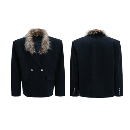 【25s Nov.】Elegant Detachable Fur Collar Wool Suit/Trousers