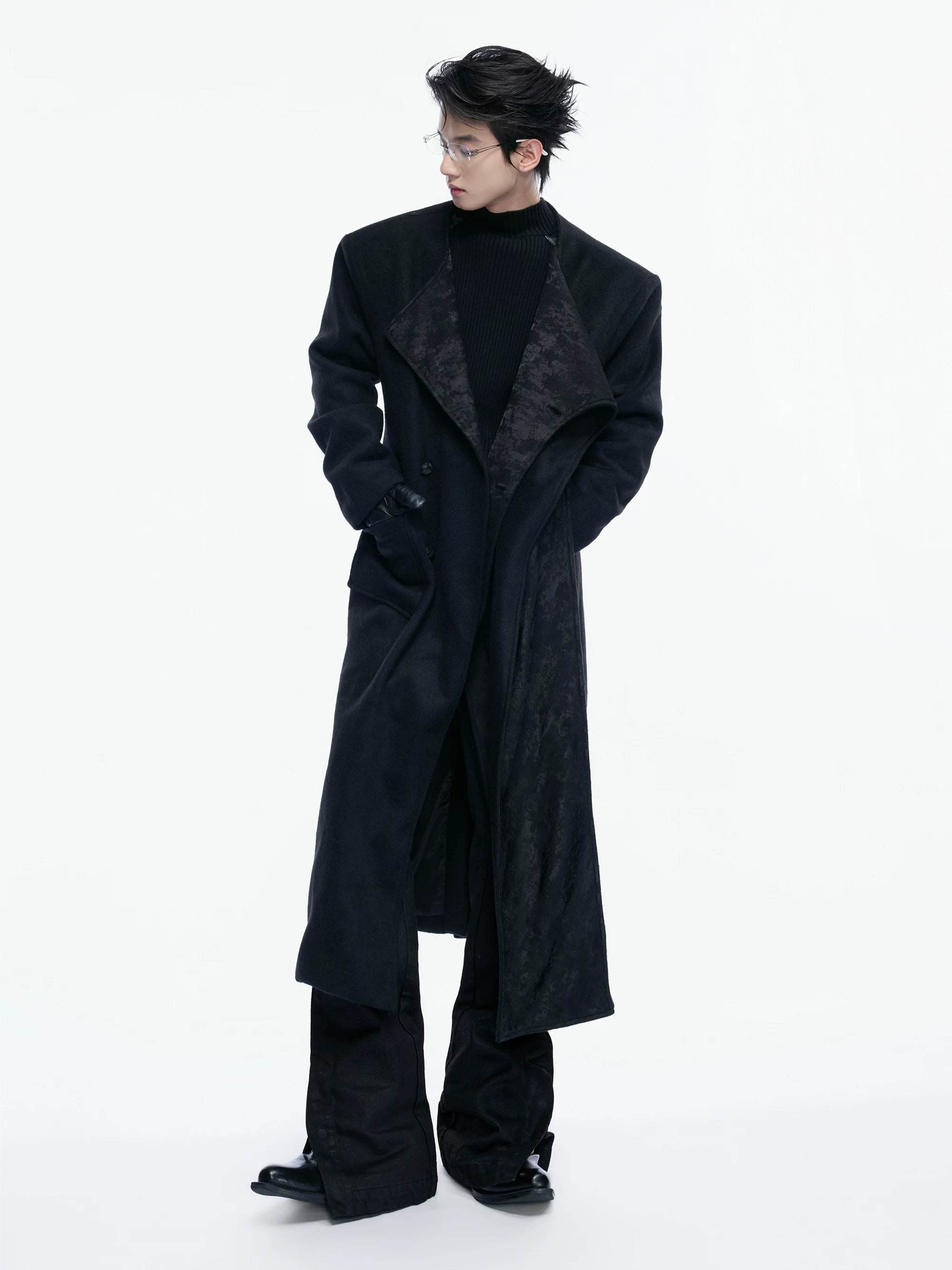 Jacquard Wool Blend Scarf Coat