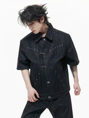 【26s Apr.】Horseshoe-Buckle Ruched Short-Sleeve Denim Jacket / Jeans