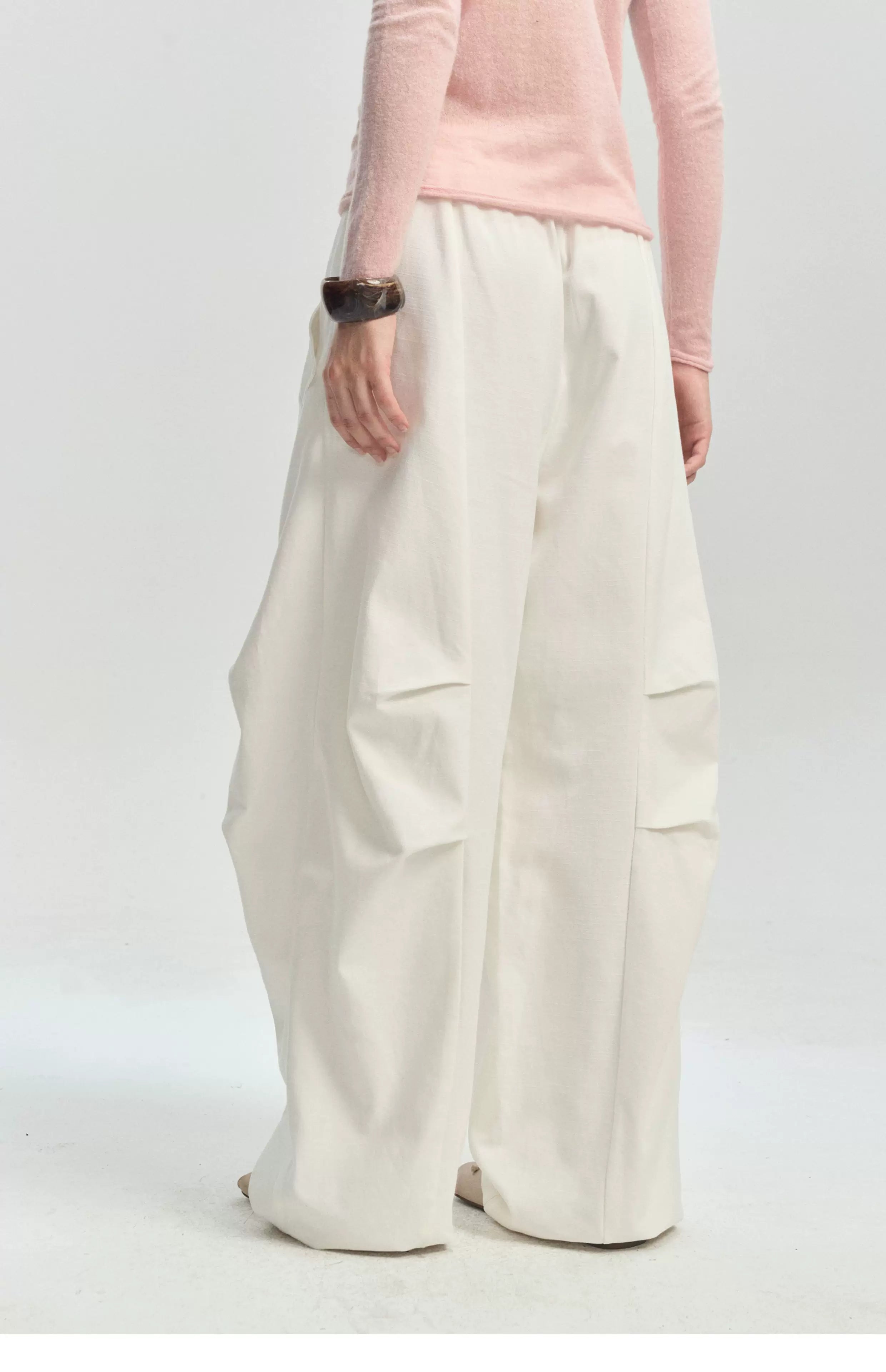 Pleated Wide-Leg Parachute Pants