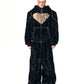 Contrast Color Heart Thickened Faux Mink Hooded Jacket / Pants