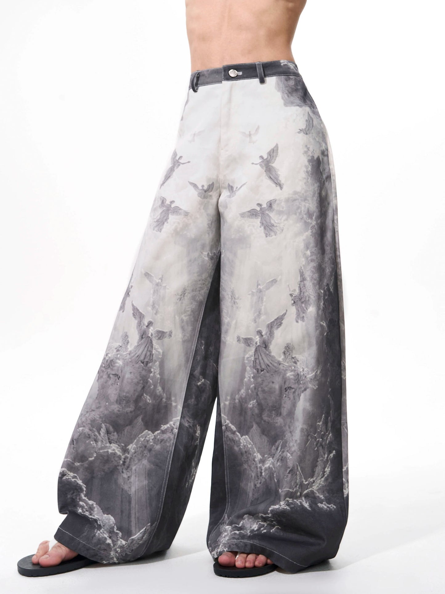 3D Printed Street Low-Rise Wide-Leg Jeans