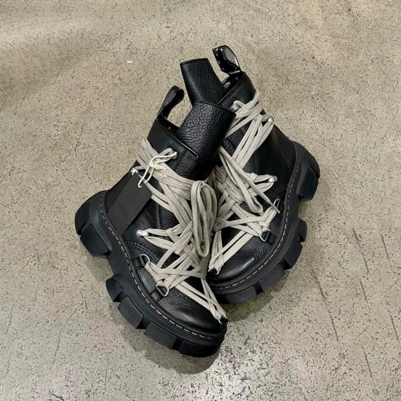 Lace-Up Platform Biker Combat Ankle Boots