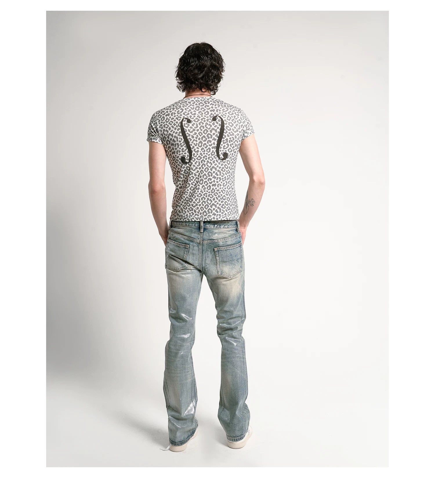Ice Blue Crack Washed Flared Denim Jeans