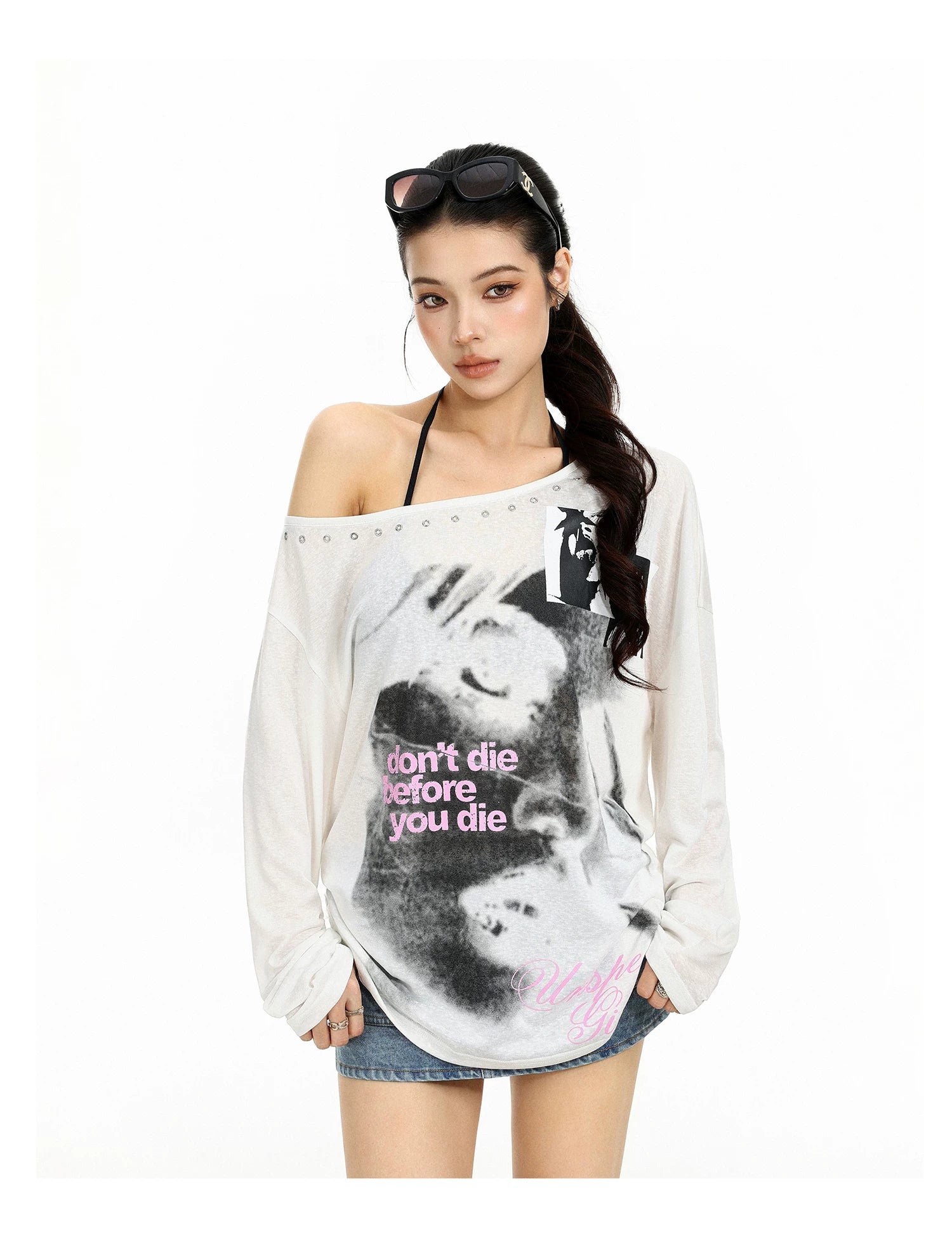 Off-Shoulder Portrait Print Top