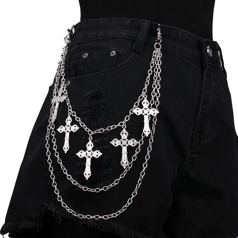 Gothic Studded Cross Waist Chain
