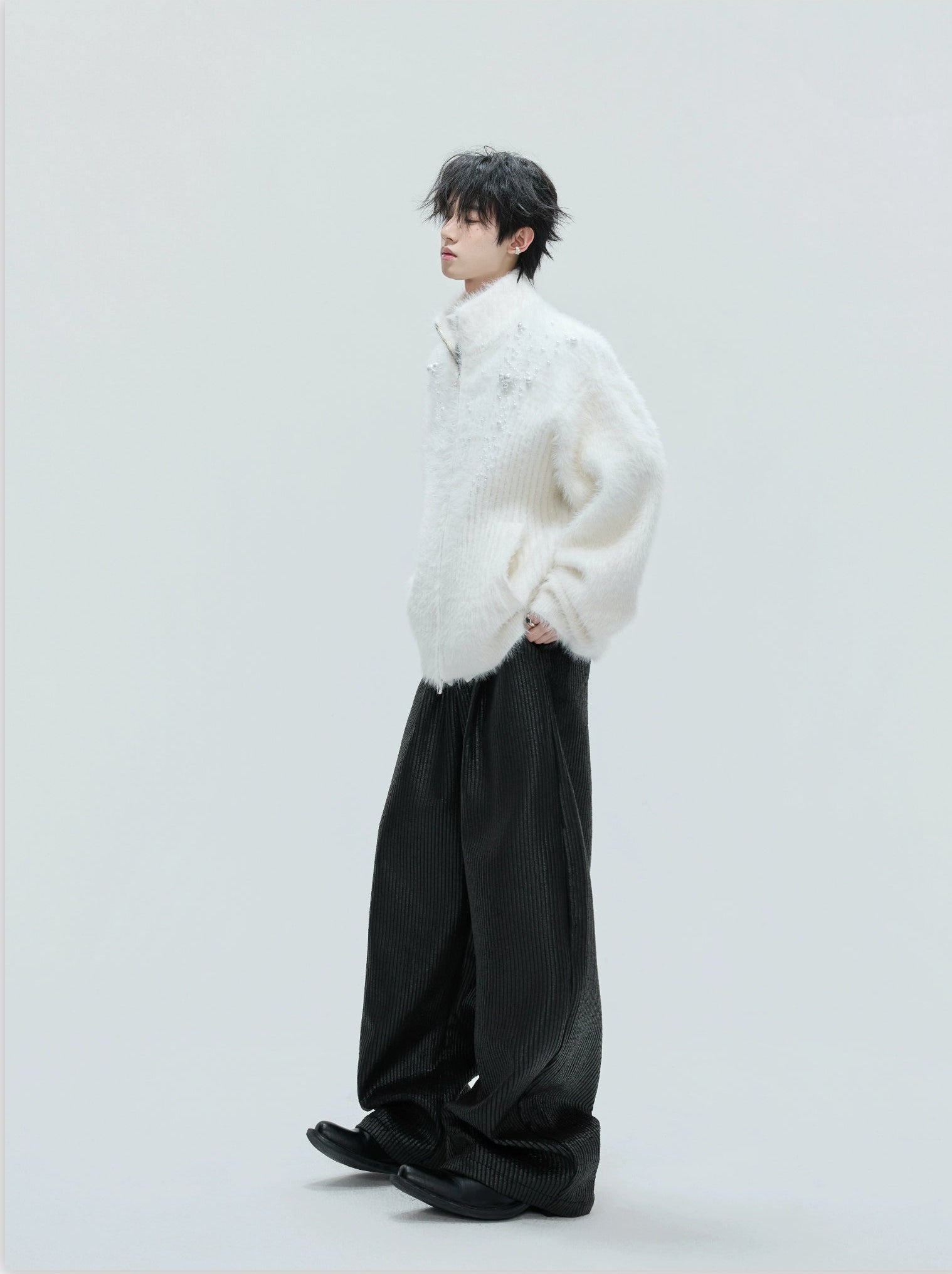 【25s Nov.】High-neck Plush Pearl Embellished Sweater
