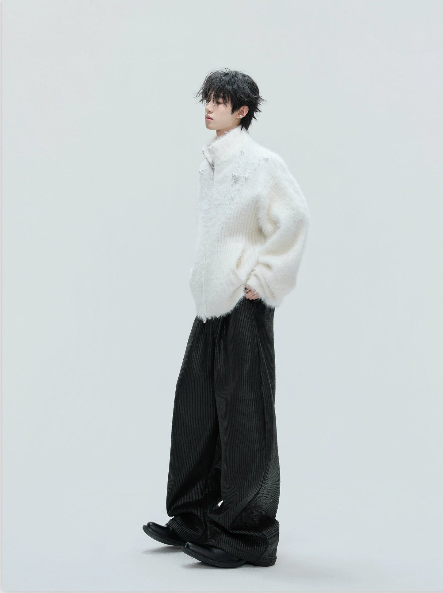 【25s Nov.】High-neck Plush Pearl Embellished Sweater