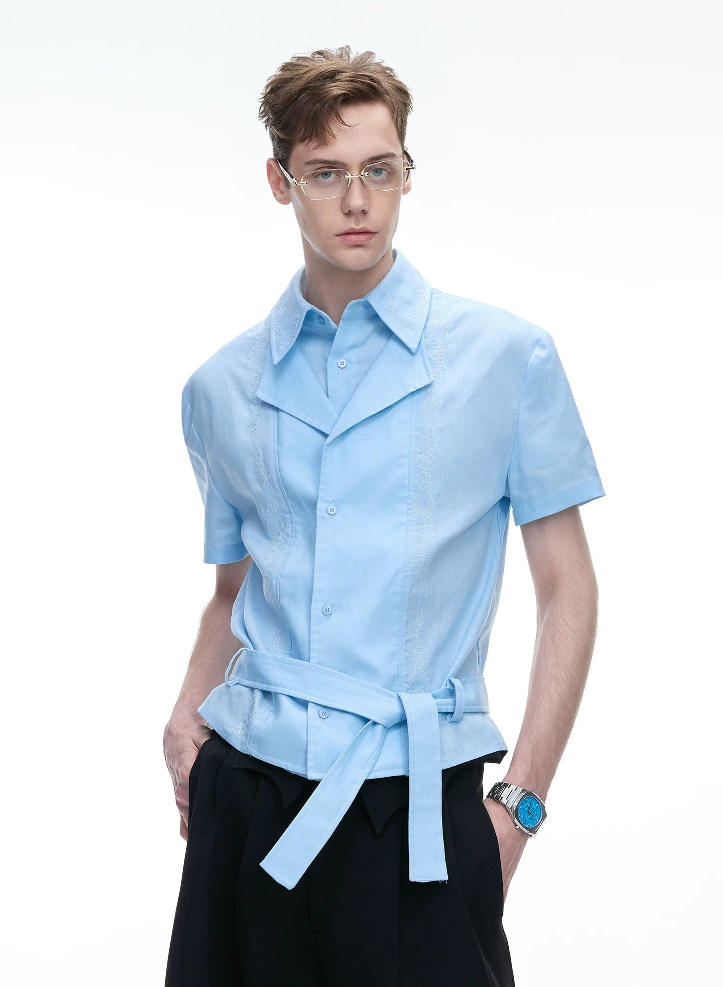 Layered Embroidered Linen Shirt