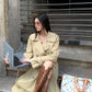 Elegant Khaki Short Trench Coat + Skirt Set