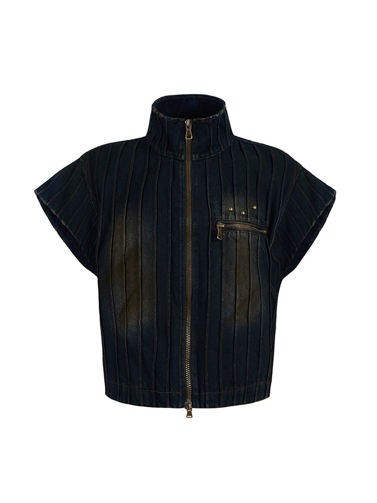 【25s Sep.】Street Style Short Stand Collar Denim Vest/jeans