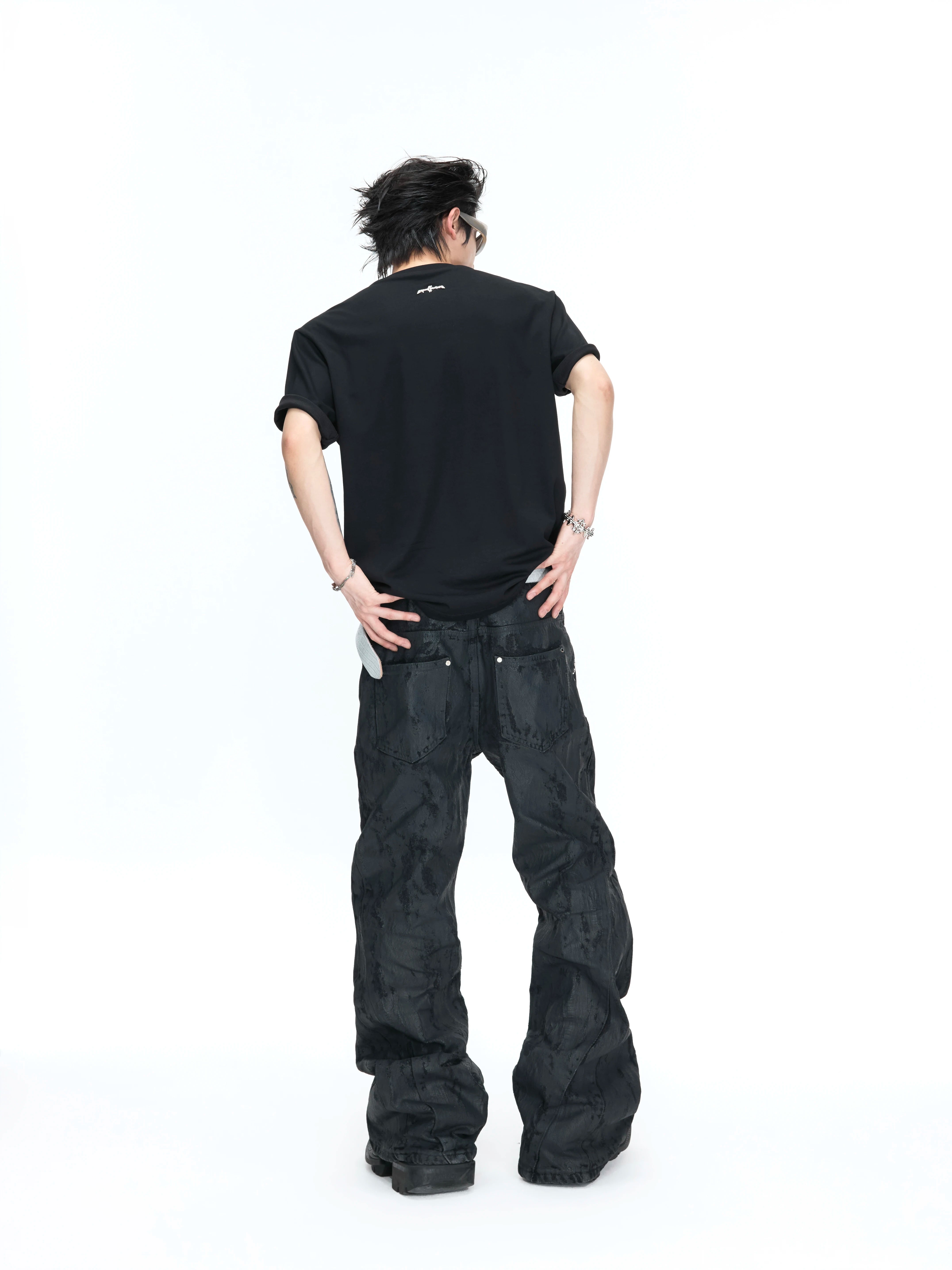 【26s May】Pleated Studded Boxy V-Neck Mesh Lined Tee