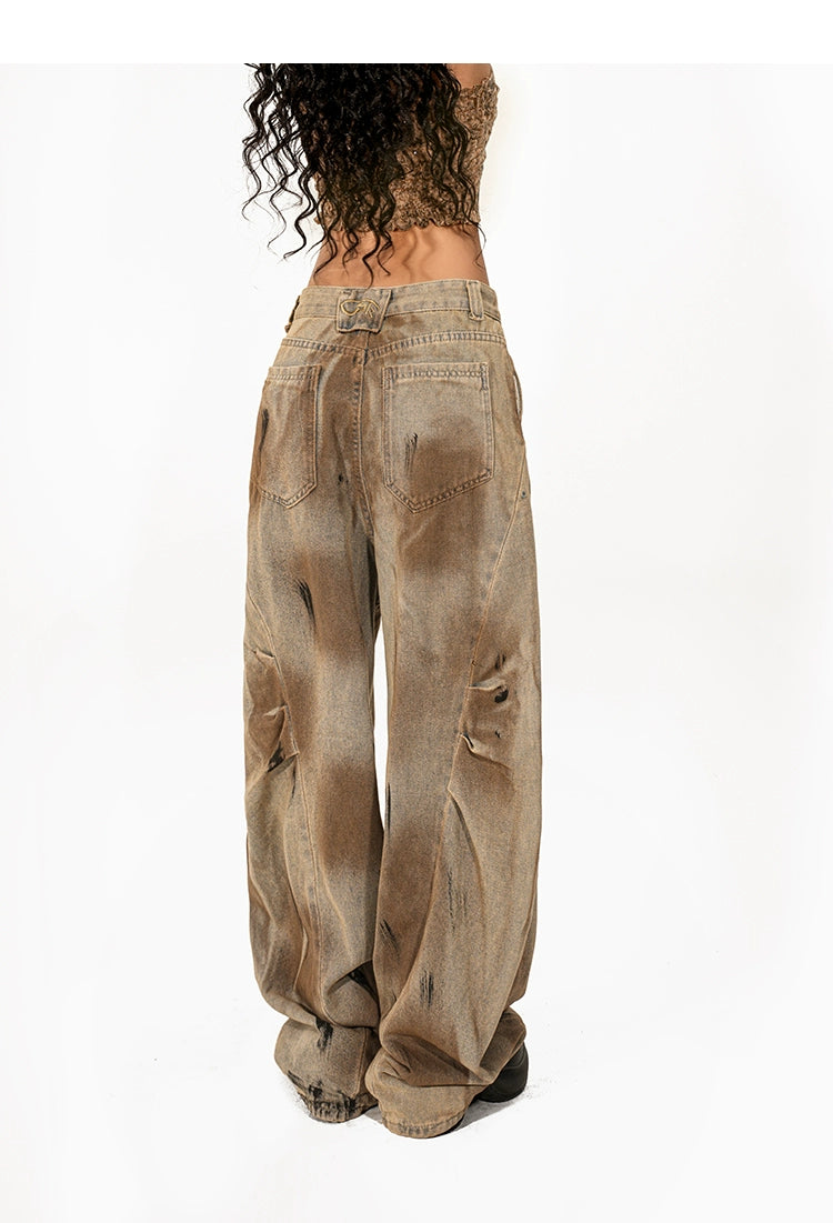 【25s Nov.】Vintage Washed Distressed Wide-leg Jeans