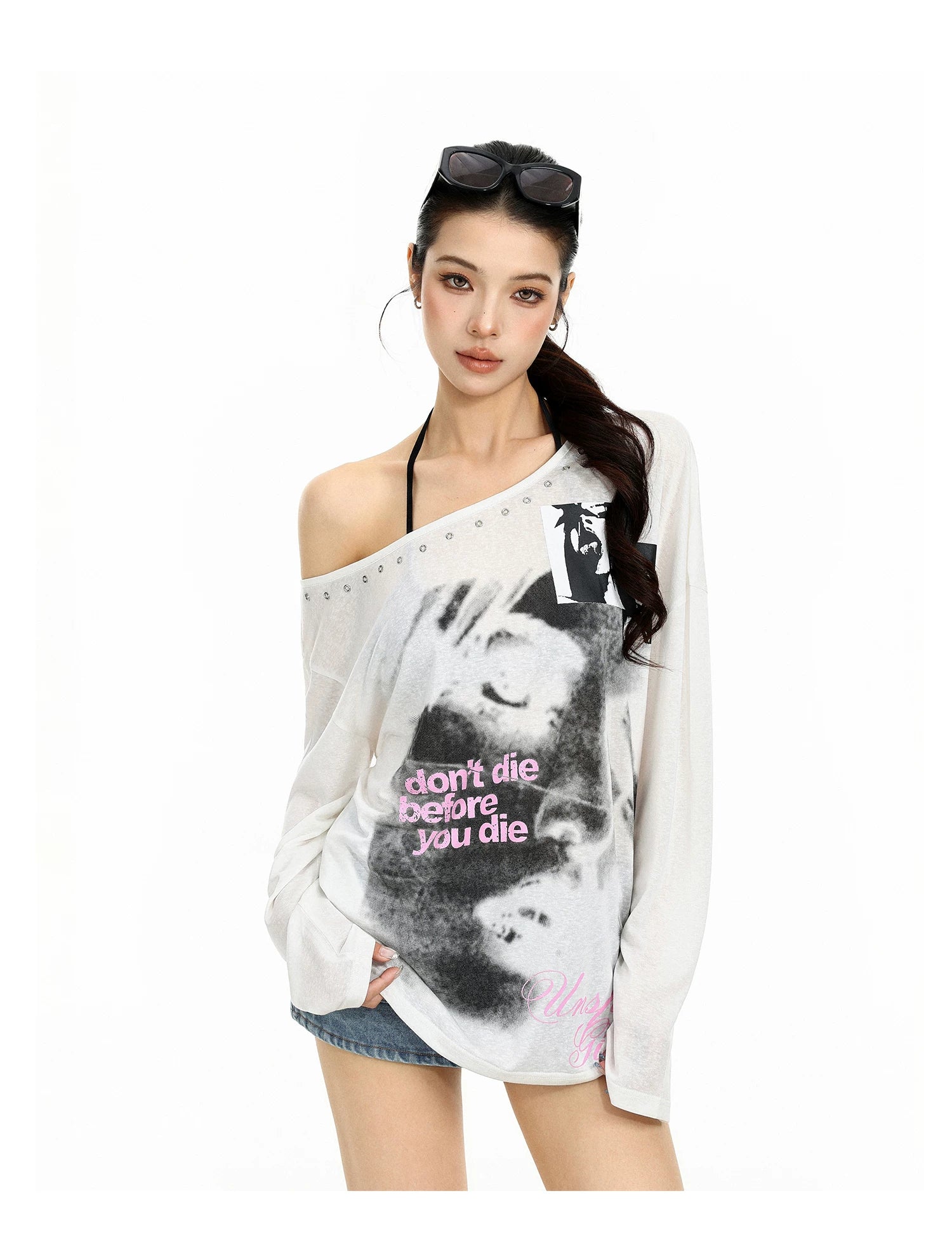 Off-Shoulder Portrait Print Top