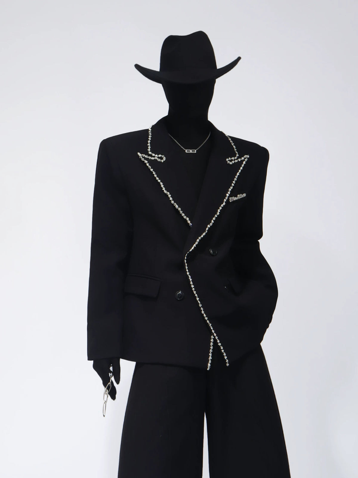 【26s Apr.】Crystal Embellished Padded Shoulder Blazer