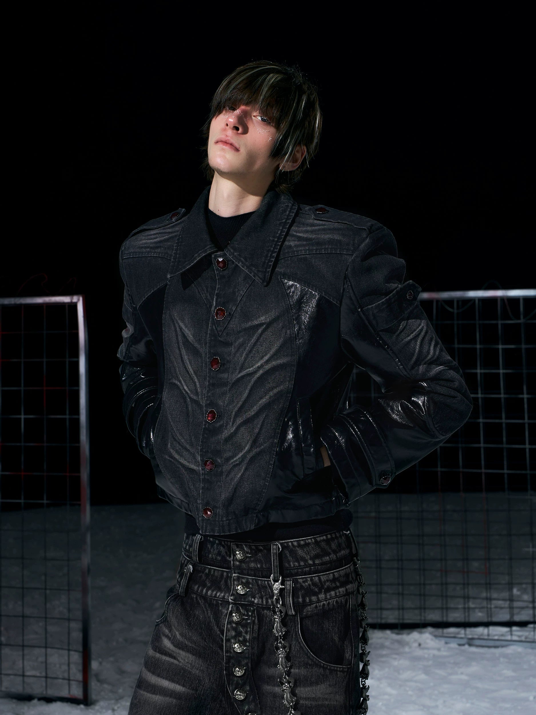 Short Pleated Patchwork Denim Jacket