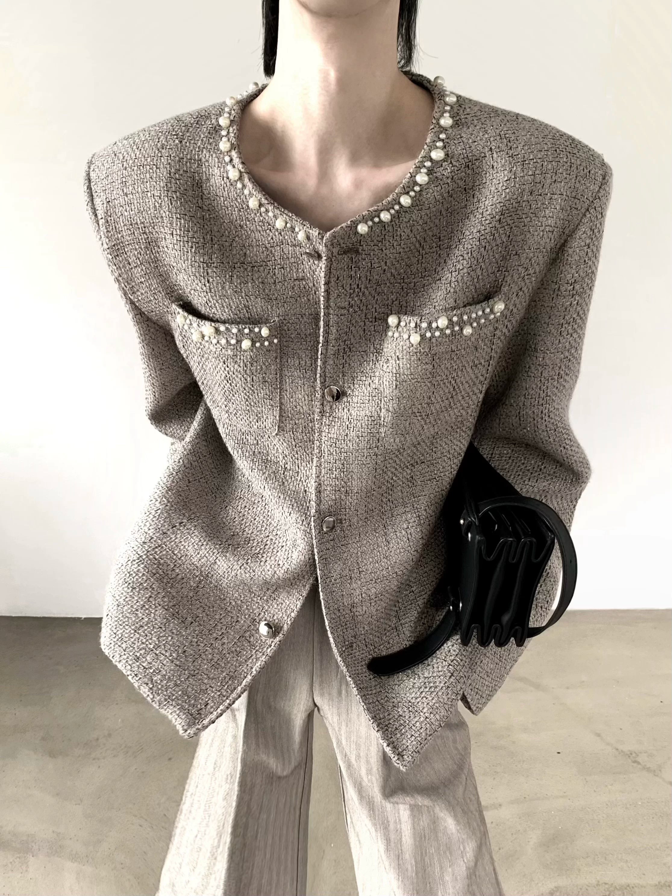 Pearl Embellished Vintage Tweed Jacket