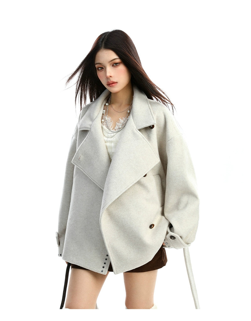 【25s Nov.】Studded Stand-up Collar Plush Coat