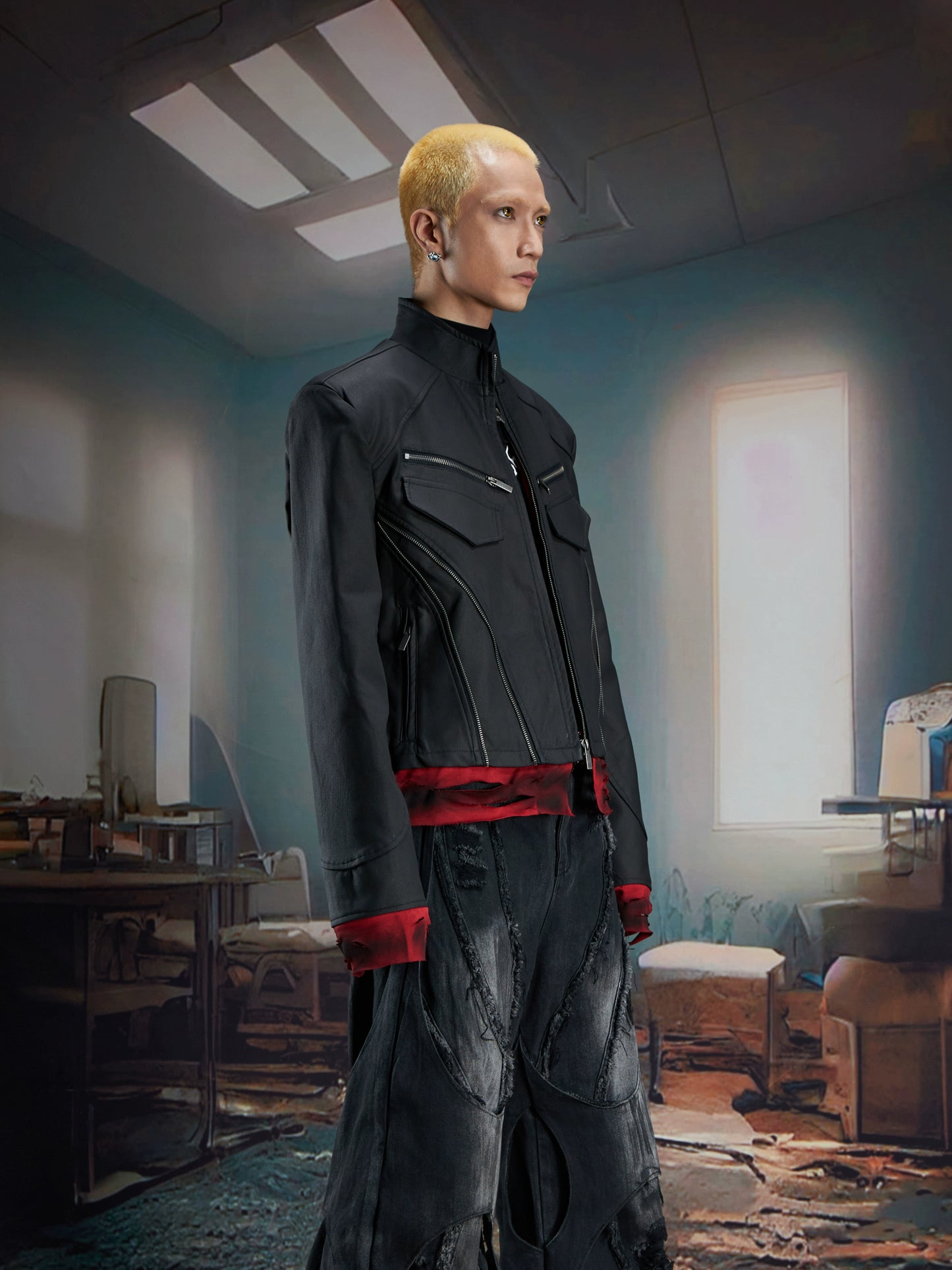 【25s Oct.】Dark Deconstructed Patchwork Leather Jacket