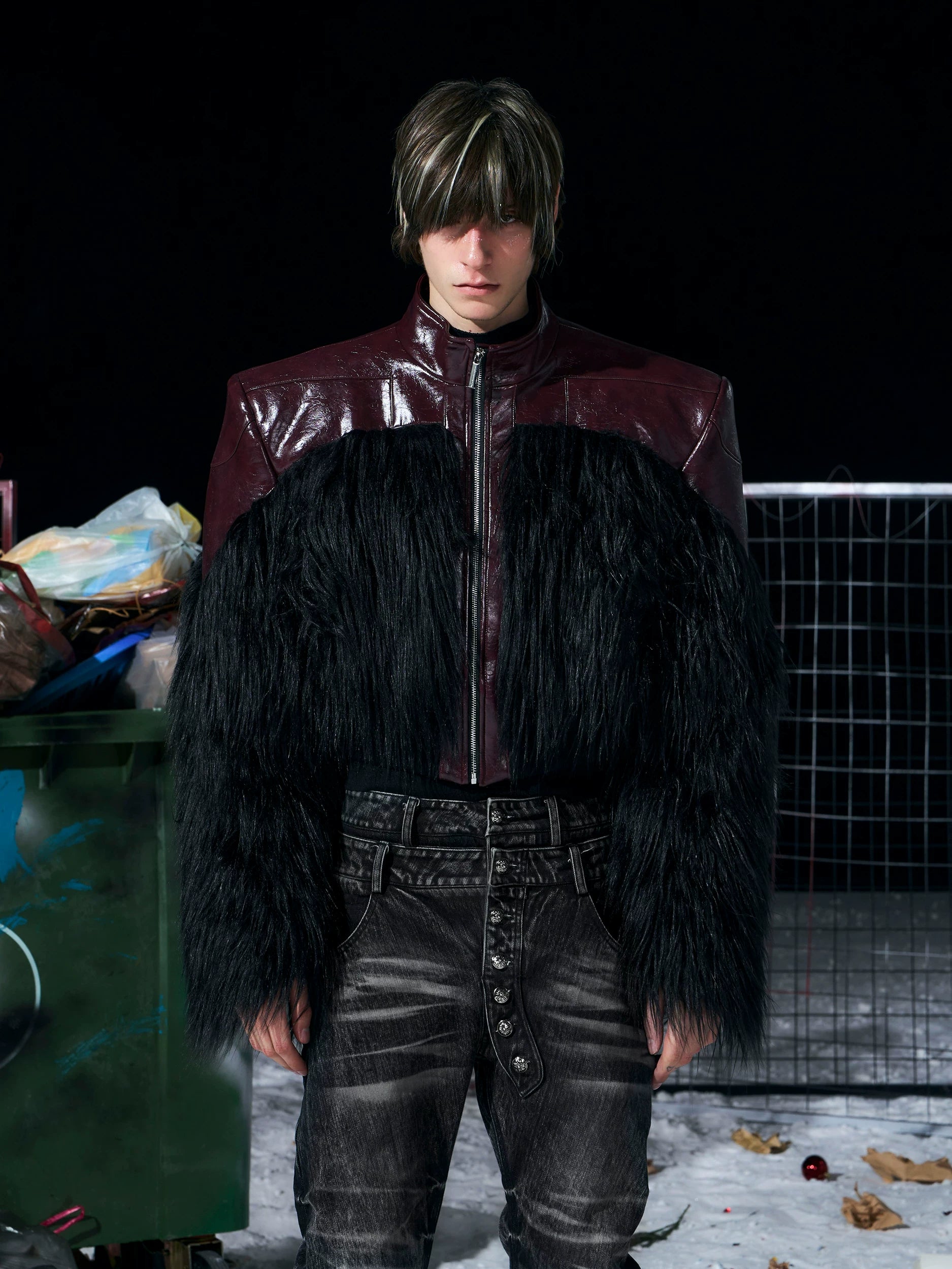 High-end Faux Fur Patchwork Leather Jacket