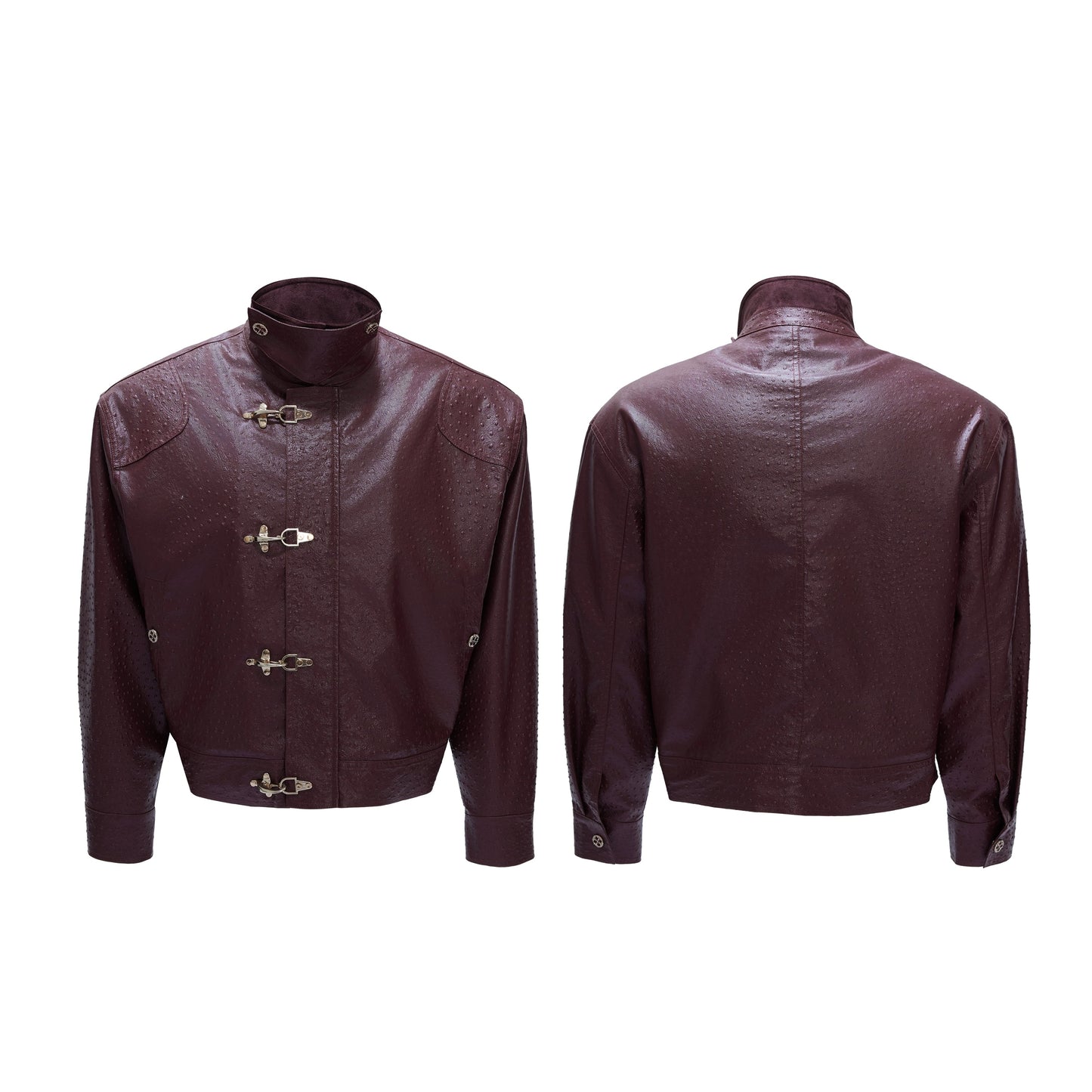 【25s Nov.】Ostrich Leather Aircraft Button Plush Leather Jacket