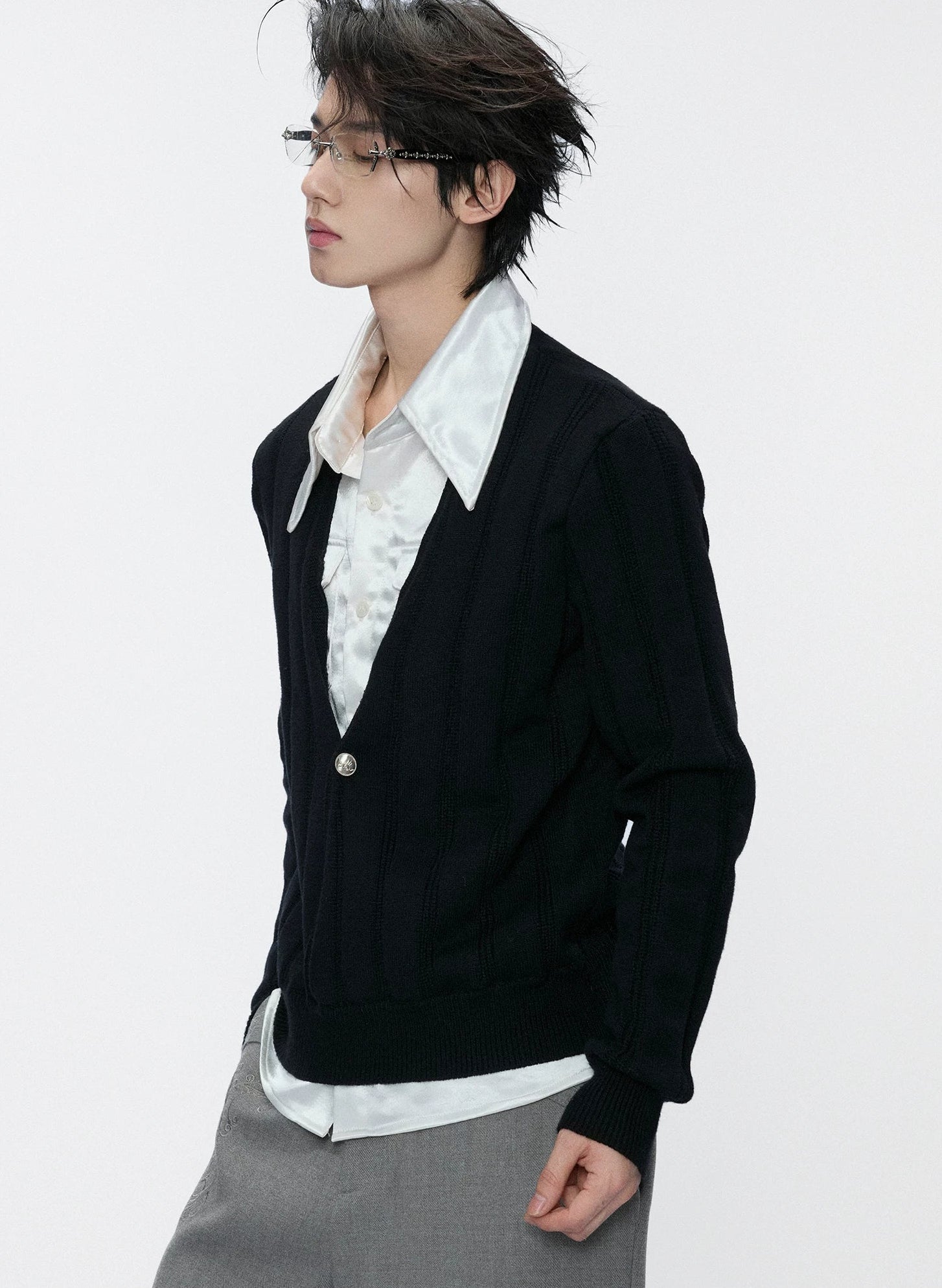 Satin Layered Collar Knit Sweater
