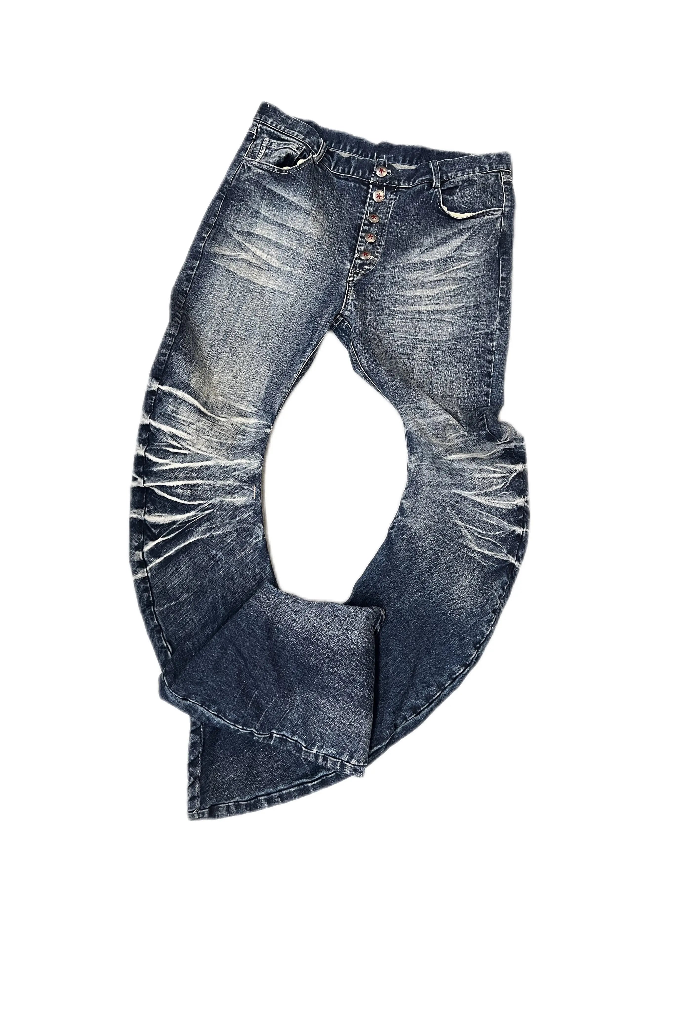 Ice Blue Cracked Washed Curved Denim Jeans