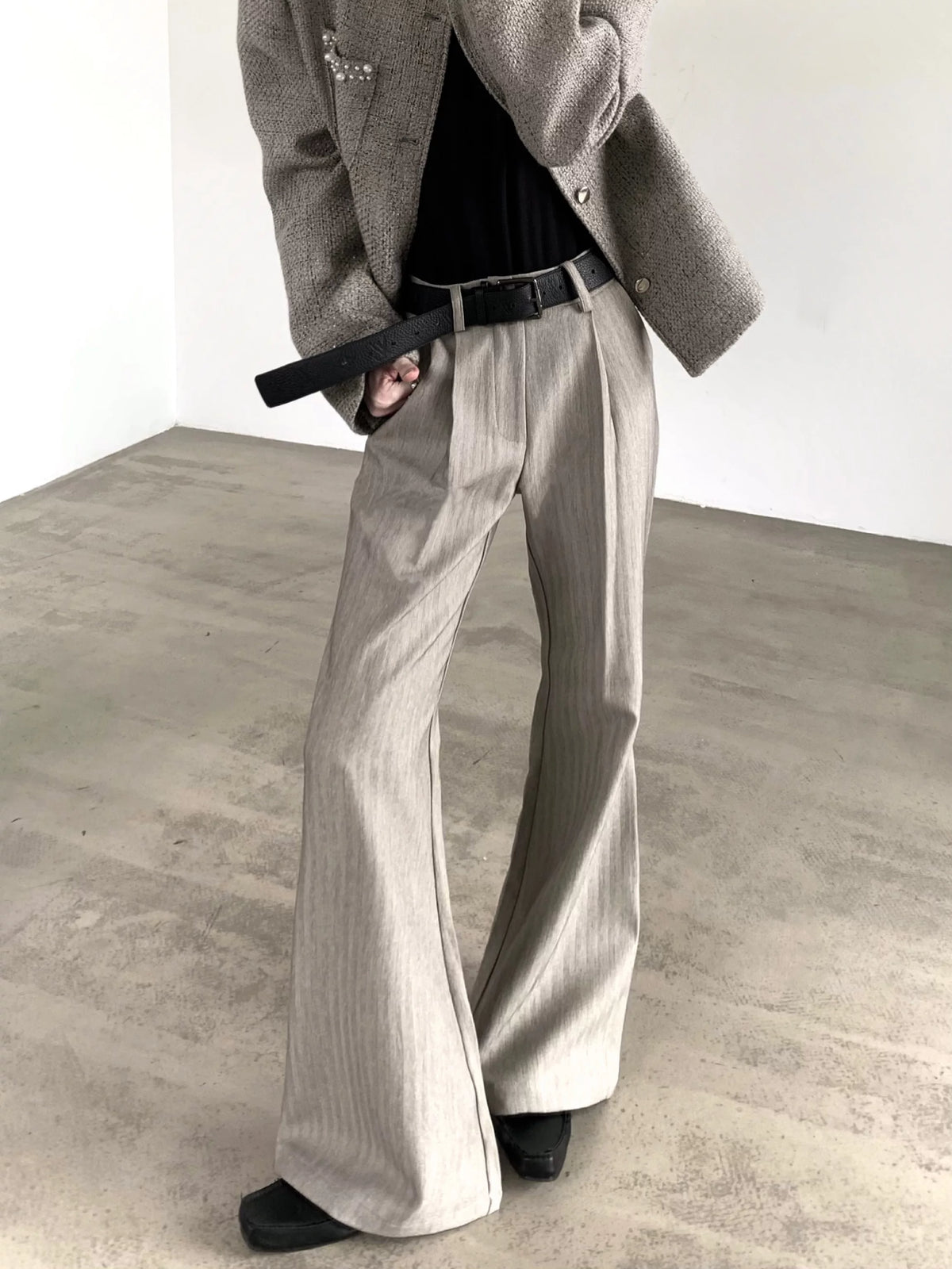 Old Money Pleated Striped Flared Trousers